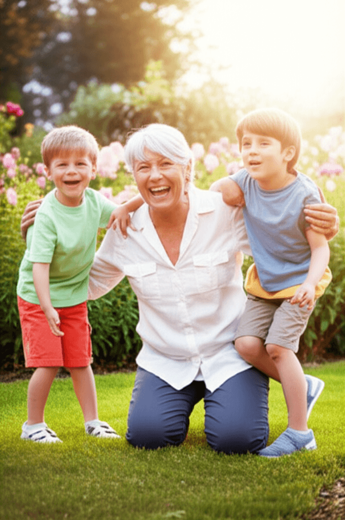 Active grandmother playing with grandkids