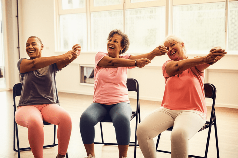 Group of women in chair exercise class
